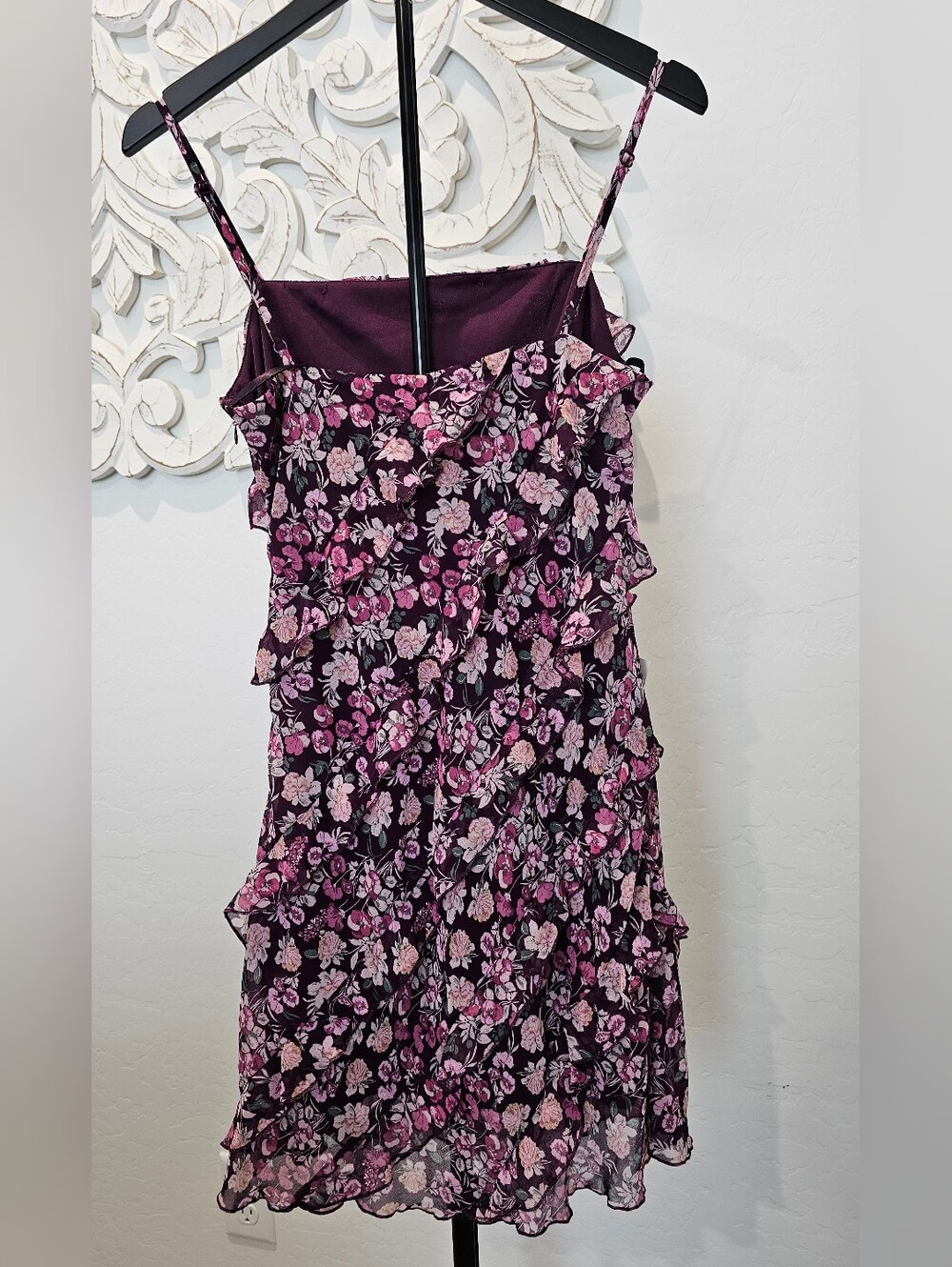 B Darlin Women's Black Pink Floral Mini Ruffle Layered Dress Size 7 & 13 NWT - Picture 3 of 11